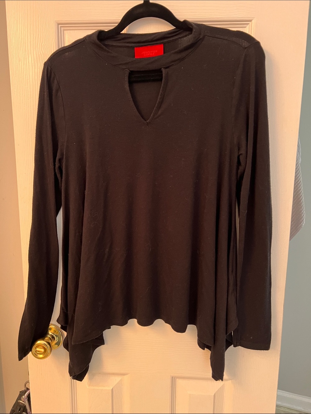 Jennifer Lopez Black Long-Sleeve Keyhole Top